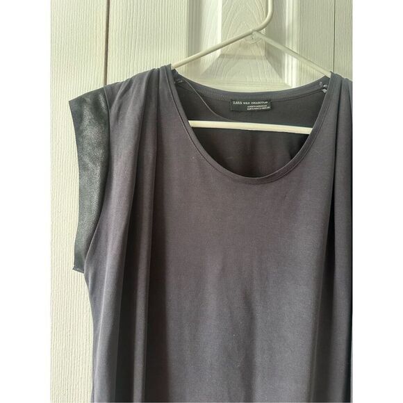ZARA Oversized Tee with Faux Leather Shoulder Details Small - Picture 3 of 6